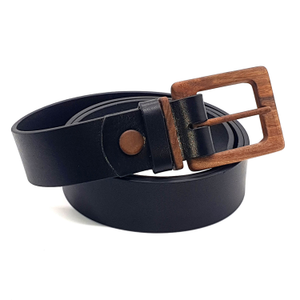 Wood Belt Banff Empathy 406 - Unique Biodegradable Walnut Wood Black Leather Belt (L)
