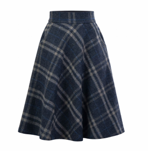 Wool Midi Tartan Skirt With High Waist & Pockets In Plaid Colour (XXL)