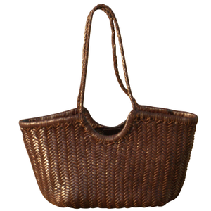Woven Leather Handbag In Zigzag Pattern 'Vittoria' - Dark Brown