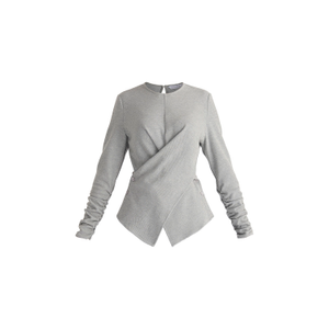 Wrap Top With Ruched Sleeve Detail In Marl Grey (M)