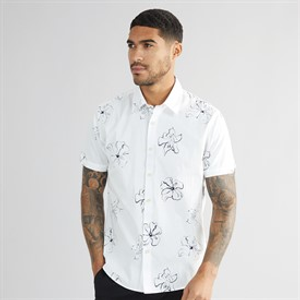 Ben Sherman Mens Linear Floral Print Short Sleeve Shirt Snow White