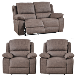 Maple Brown Suede Electric Recliner 2+1+1 Sofa Set