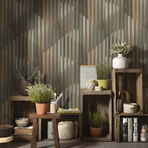 Erismann Cascade Vertical Geometric Dark Gold Metallic Wallpaper - 10471-15