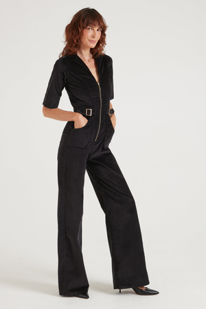 Cassandra The Flared Jumpsuit | Noir Velvet [Black]