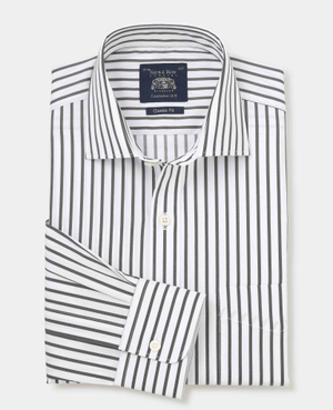 Khaki White Stripe Cotton Classic Fit Formal Shirt - Single Cuff [RTC]