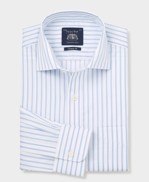 Blue White Cotton Stripe Classic Fit Formal Shirt - Single Cuff [RTC]