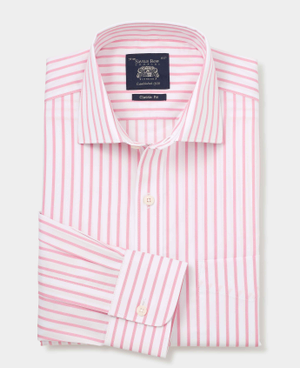 Pink White Stripe Cotton Classic Fit Formal Shirt - Single Cuff
