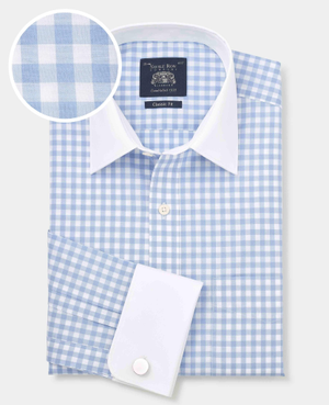 Blue White Cotton Gingham Check Classic Fit Winchester Formal Shirt - Double Cuff [RTC]