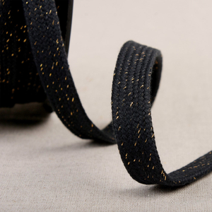 Cordon tressé plat lurex - Noir et or