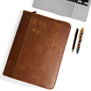 Handmade Leather Document Holder, Zip Organizer Padfolio (one size)