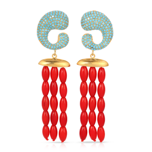 Isobell Earrings - Turquoise And Coral Earrings - Gold Statement Earrings