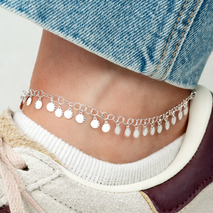 Signature Silver Circular Tags Anklet