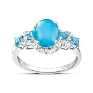 Turquoise & Blue Topaz Ocean Oasis Gemstone Ring Size 7