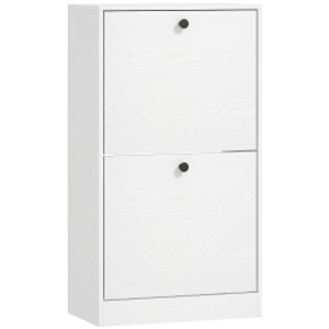 HOMCOM Zapatero con 2 Cajones Abatibles Estantes Ajustables para Pasillos y Espacios Pequeños 47x26x85 cm Blanco Veteado