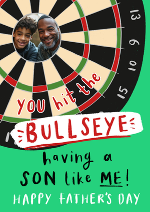 You Hit The Bullseye Illustrated Dartboard Photo Upload Father’s Day Card