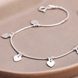 Signature Silver Flat Heart Snake Chain Anklet