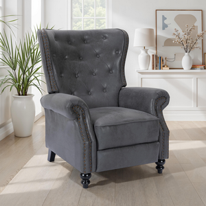 Faux Leather Suede Grey Buttoned Carmona Wingback Recliner Chair