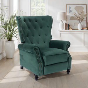 Velvet Bottle Green Buttoned Carmona Wingback Recliner Chair