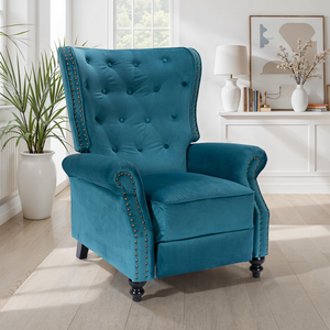 Velvet Teal Buttoned Carmona Wingback Recliner Chair