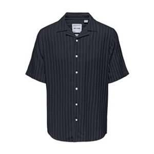 ONLY & SONS Mens Wane Short Sleeve Shirt Dark Navy/White Stripes