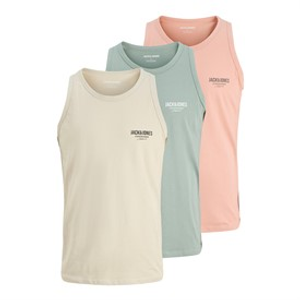 JACK & JONES Mens Jeff Orion Three Pack Vests Iceberg Green/Coral Almond/Moonbeam
