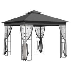 Outsunny 3 x 3(m) Steel Frame Double Roof Garden Gazebo - Grey
