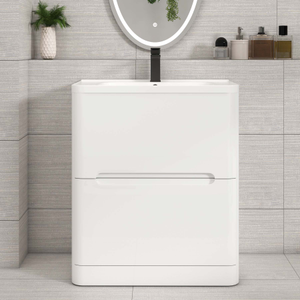 Venice 700mm Gloss White Floor Standing Vanity Unit 2 Drawer with Ceramic Basin