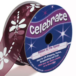 Ruban organza Celebrate libellule prune - 25 mm x 3 m