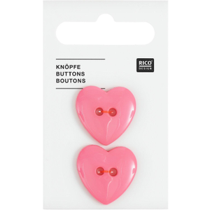 Carte de 2 boutons cœurs - Rose 22 x 22 mm
