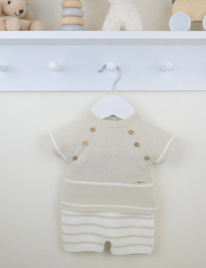 'Casper' Beige & White Button Detail Shorts Set