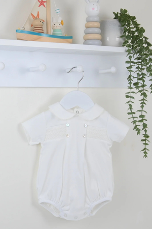 Smocked Ivory Button Detail Romper