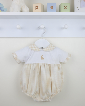 White & Beige Gingham Bunny Romper