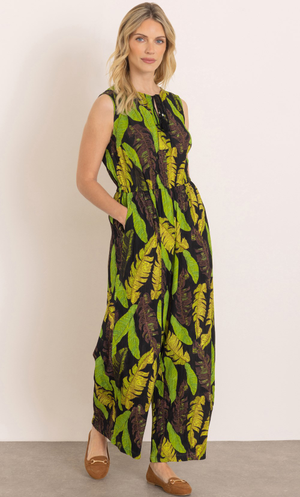 Botanical Print Jumpsuit - Black/Khaki
