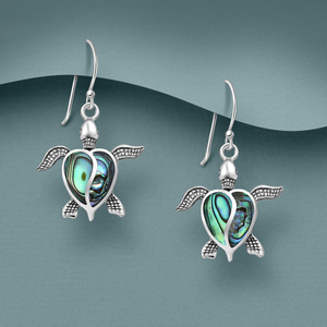 Tempest Cove Silver Oxidised Abalone Turtle Drop Earrings