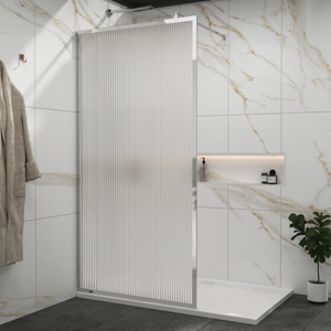 Luxor 700mm Walk-In Wet Room Fluted Shower Screen with Chrome Frame - 8mm Easy Clean Glass