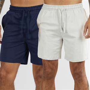THREADBARE Mens Two Pack Emer Lounge Shorts Navy/Stone