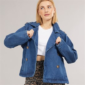 Brave Soul Womens Rach Short Denim Trench Mid Blue Denim