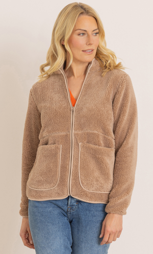 Lightweight Fleece Zip Up Jacket - Taupe