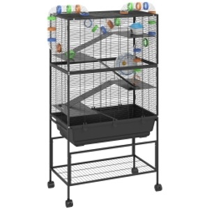 PawHut 5 Tier Large Hamster Cage on Wheels with 17 cm Deep Tray, Storage Shelf for Syrian, Gerbil, Rats