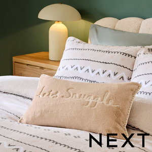 NEXT Natural Let's Snuggle Cosy Faux Fur Slogan Cushion