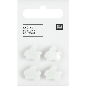 Carte de 4 boutons lapins - Blanc 15 x 13 mm