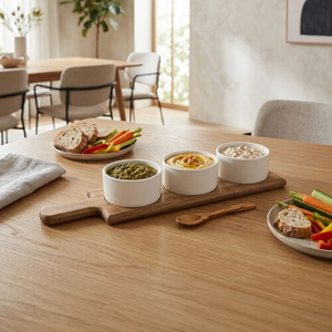 Fiesta Joy Acacia Paddle Tray with Dip Bowls