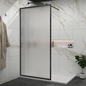 Luxor 900mm Walk-In Wet Room Fluted Shower Screen with Matt Black Frame - 8mm Easy Clean Glass