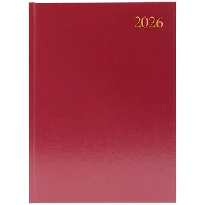 5 Star A4 Desk Diary, Day Per Page, Burgundy, 2026