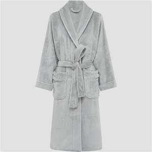 Brogo - Luxe Supersoft Micro Mink Bathrobe w/Piping Dove/White Small/Medium