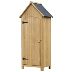Outsunny Caseta Jardín Exterior de Madera 77,5x54,2x179,5 cm 0,3 m² para Almacenaje de Herramientas con Estantes Puertas Natural