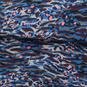 Tissu viscose fantaisie - Bengal bleu et corail