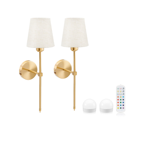 Omniance Monaco Rechargeable Wireless Wall Lights with Remote - Brass - 2 Lamps, 2 Light Sources, 1 Remote