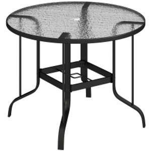 Outsunny Tempered Glass Top Round Outdoor Dining Table with Parasol Hole, 96.5 x 96.5 x 71 cm