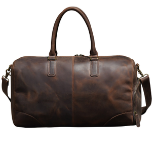 Genuine Leather Gym Bag With Shoe Storage Weekender